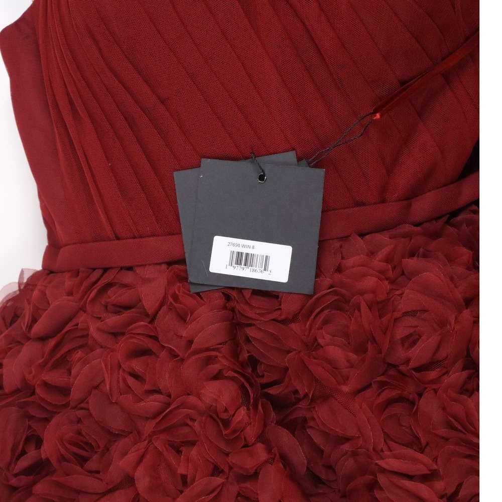 IEENA NEW Mac Duggal One Shoulder 3D Rose Cocktail Dress Wine Red 8 - Picture 4 of 8